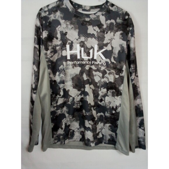 Men's Huk Performance Fabric Fishing Long Sleeve Gray Camo Shirt Size Medium - Picture 7 of 16